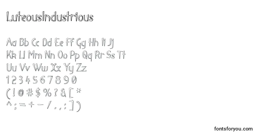 A fonte LuteousIndustrious – alfabeto, números, caracteres especiais