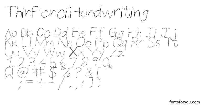 Czcionka ThinPencilHandwriting – alfabet, cyfry, specjalne znaki
