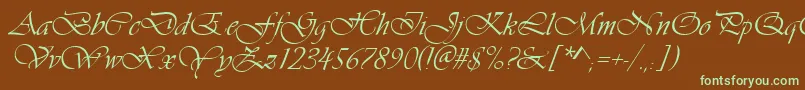 フォントVivaldid – 緑色の文字が茶色の背景にあります。