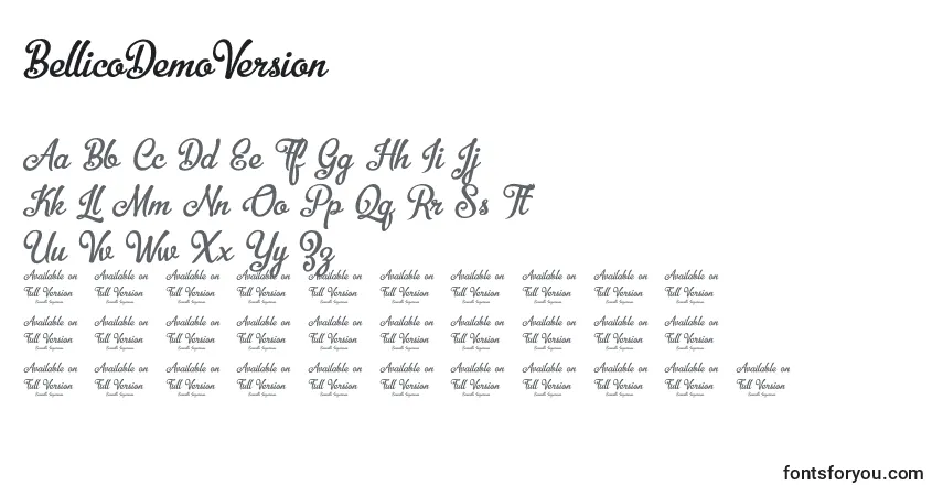 A fonte BellicoDemoVersion – alfabeto, números, caracteres especiais