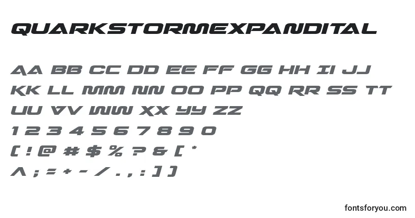 Шрифт Quarkstormexpandital – алфавит, цифры, специальные символы