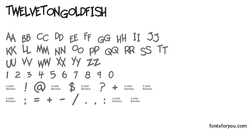 A fonte TwelveTonGoldfish – alfabeto, números, caracteres especiais