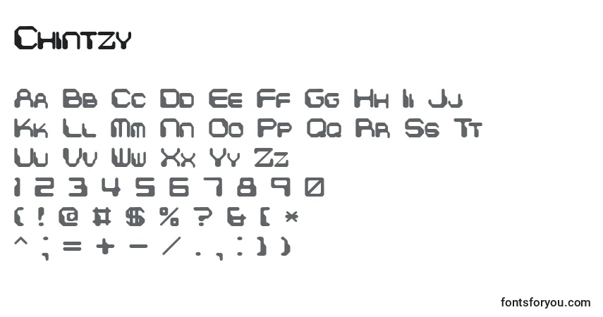 Czcionka Chintzy – alfabet, cyfry, specjalne znaki
