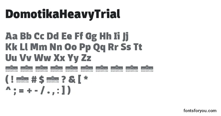 Czcionka DomotikaHeavyTrial – alfabet, cyfry, specjalne znaki