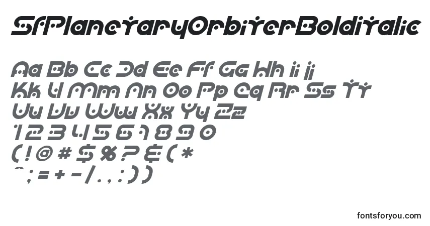A fonte SfPlanetaryOrbiterBoldItalic – alfabeto, números, caracteres especiais