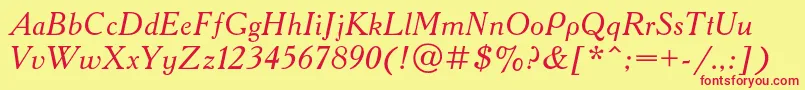 フォントAcademycItalic – 赤い文字の黄色い背景
