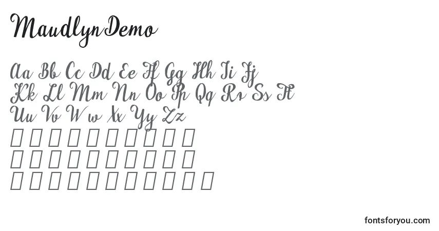 characters of maudlyndemo font, letter of maudlyndemo font, alphabet of  maudlyndemo font