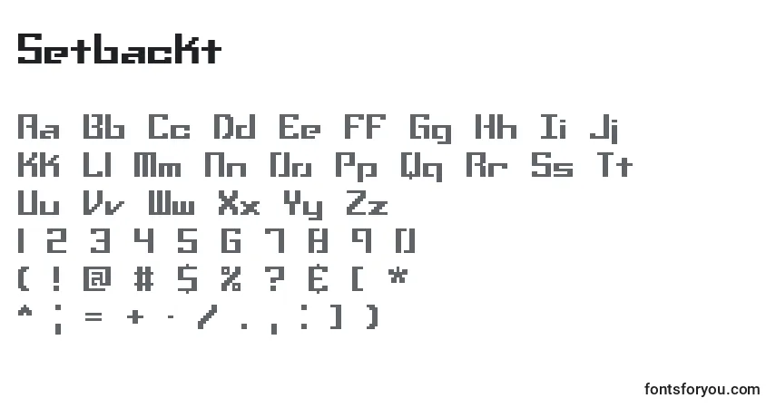 Czcionka Setbackt – alfabet, cyfry, specjalne znaki