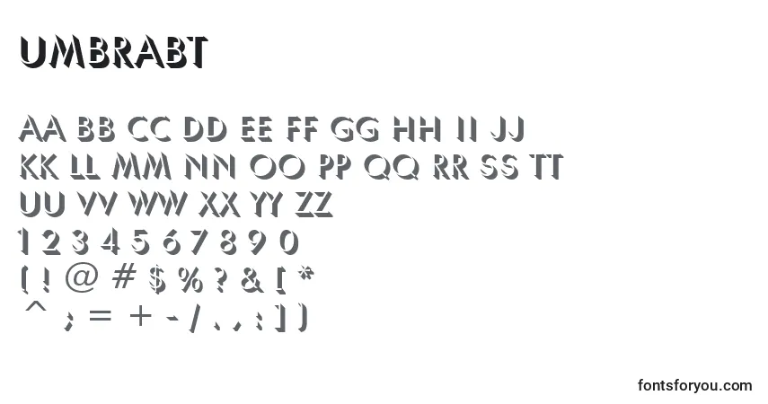 Шрифт UmbraBt – алфавит, цифры, специальные символы