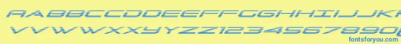フォントGrandsportgradital – 青い文字が黄色の背景にあります。