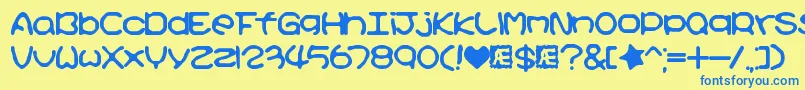 フォントKirbyNoKiraKizzuBrk – 青い文字が黄色の背景にあります。