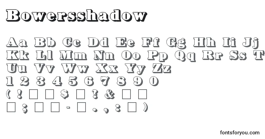 Шрифт Bowersshadow – алфавит, цифры, специальные символы