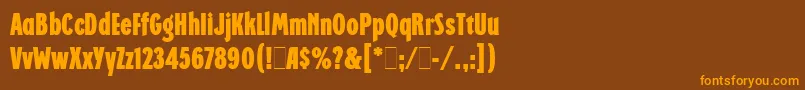 フォントRegattaCondensedLetPlain.1.0 – オレンジ色の文字が茶色の背景にあります。