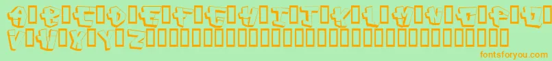フォントCapconst – オレンジの文字が緑の背景にあります。