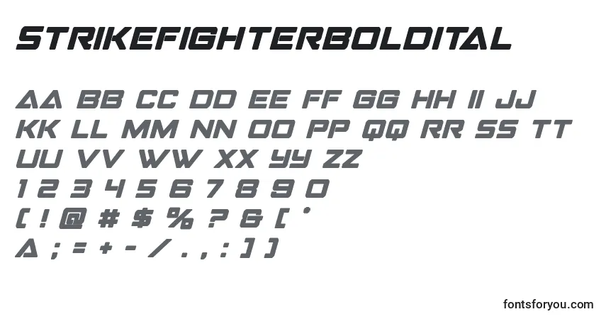 Шрифт Strikefighterboldital – алфавит, цифры, специальные символы