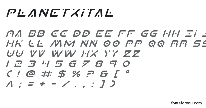 Шрифт Planetxital – алфавит, цифры, специальные символы