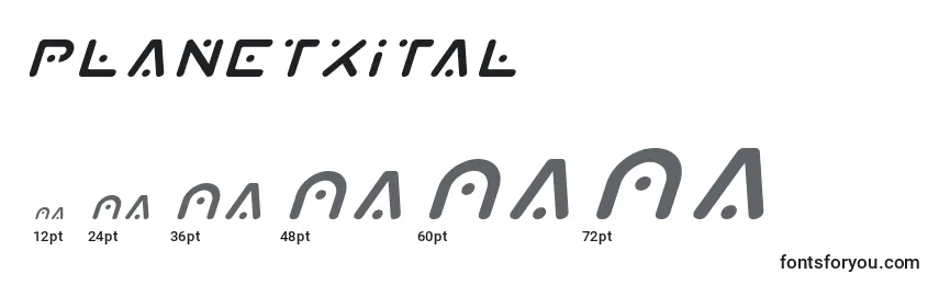Размеры шрифта Planetxital
