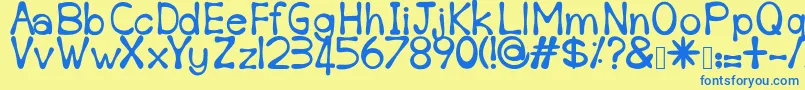 フォントSempoi – 青い文字が黄色の背景にあります。