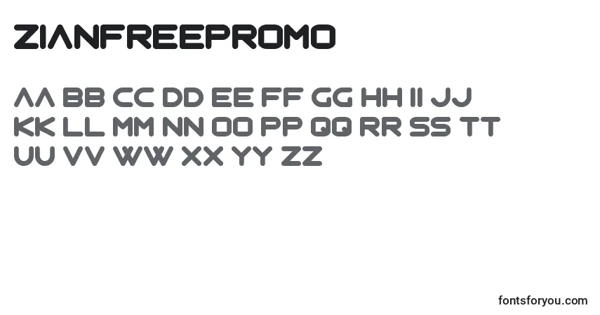 Schriftart ZianFreePromo – Alphabet, Zahlen, spezielle Symbole