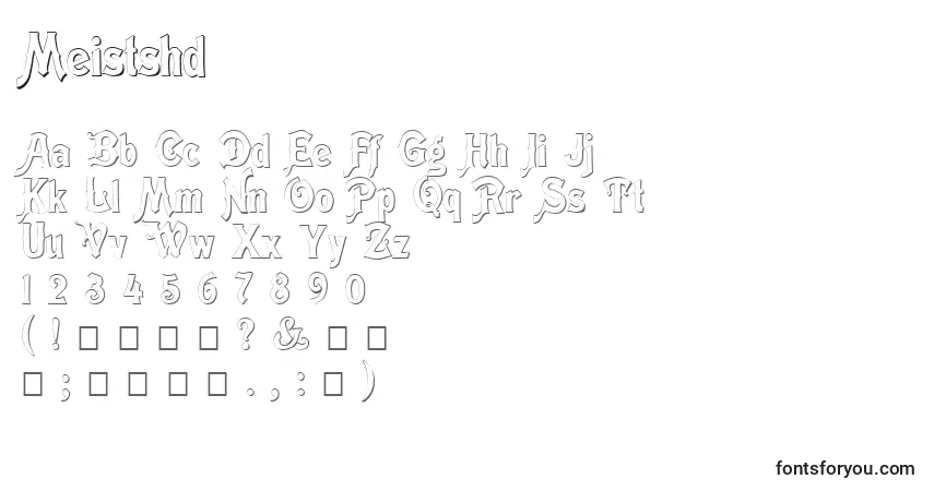 Czcionka Meistshd – alfabet, cyfry, specjalne znaki