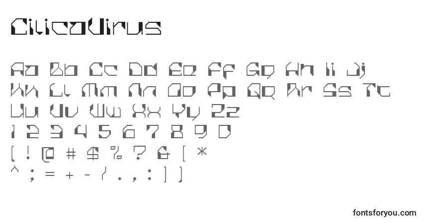 A fonte CilicaVirus – alfabeto, números, caracteres especiais