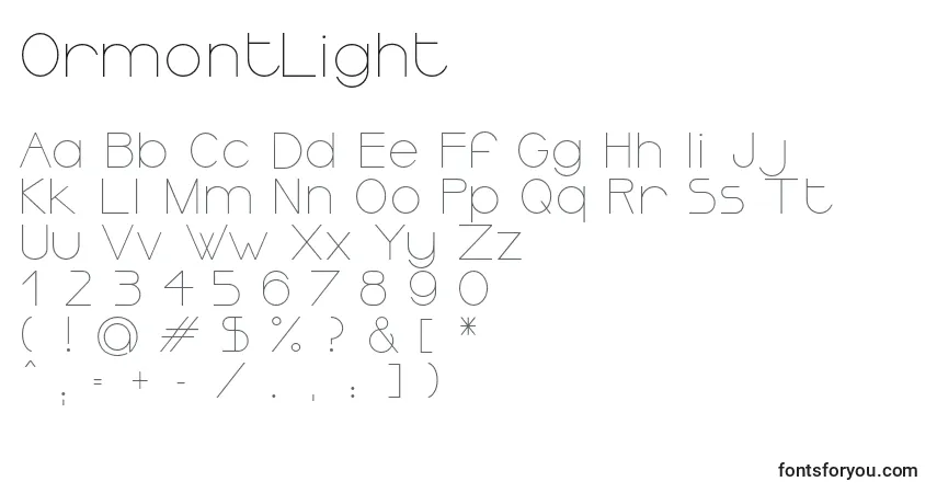 Schriftart OrmontLight – Alphabet, Zahlen, spezielle Symbole