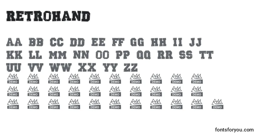 Czcionka Retrohand – alfabet, cyfry, specjalne znaki