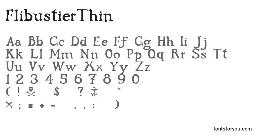 Шрифт FlibustierThin – алфавит, цифры, специальные символы