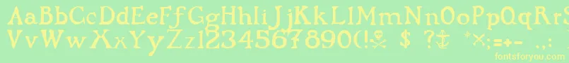 フォントFlibustierThin – 黄色の文字が緑の背景にあります