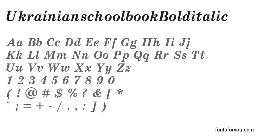A fonte UkrainianschoolbookBolditalic – alfabeto, números, caracteres especiais
