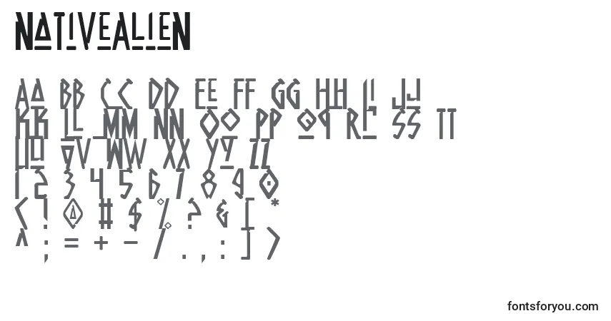 Schriftart NativeAlien – Alphabet, Zahlen, spezielle Symbole