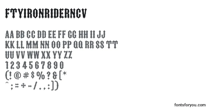 Czcionka FtyIronriderNcv – alfabet, cyfry, specjalne znaki