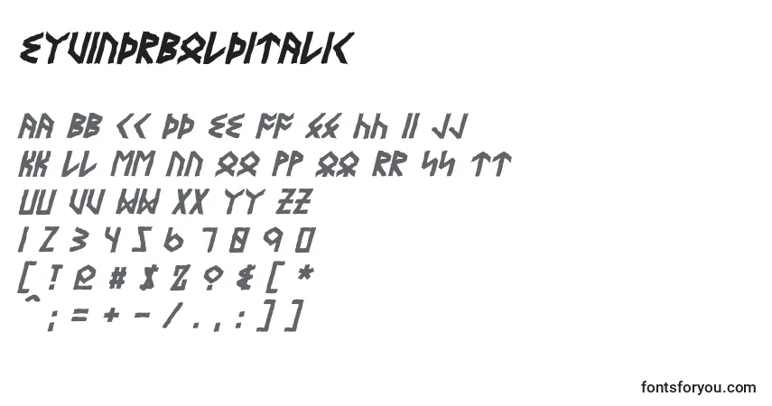 EyvindrBoldItalicフォント–アルファベット、数字、特殊文字