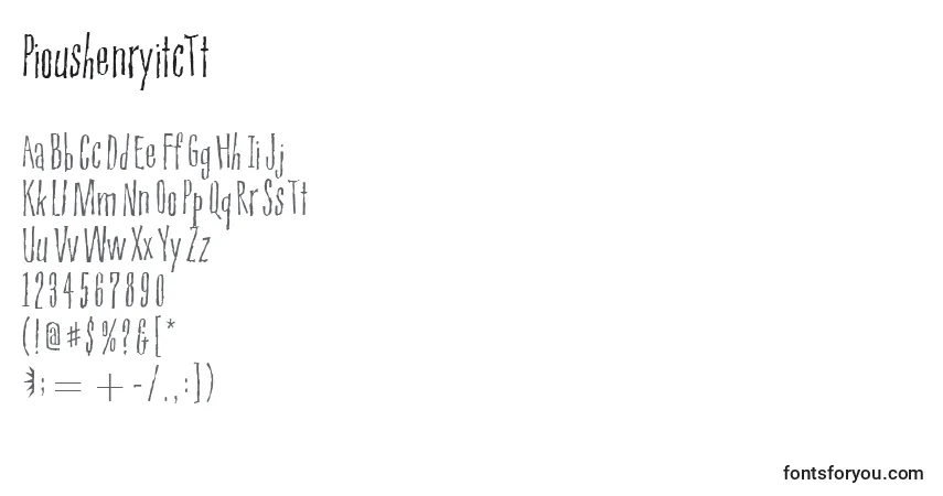 Czcionka PioushenryitcTt – alfabet, cyfry, specjalne znaki