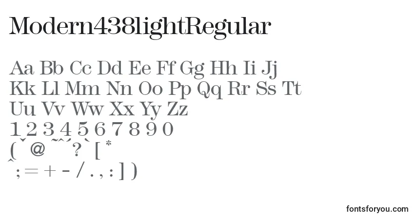 A fonte Modern438lightRegular – alfabeto, números, caracteres especiais