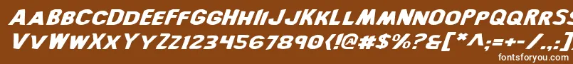 BronicExpandedItalic-Schriftart – Weiße Schriften auf braunem Hintergrund