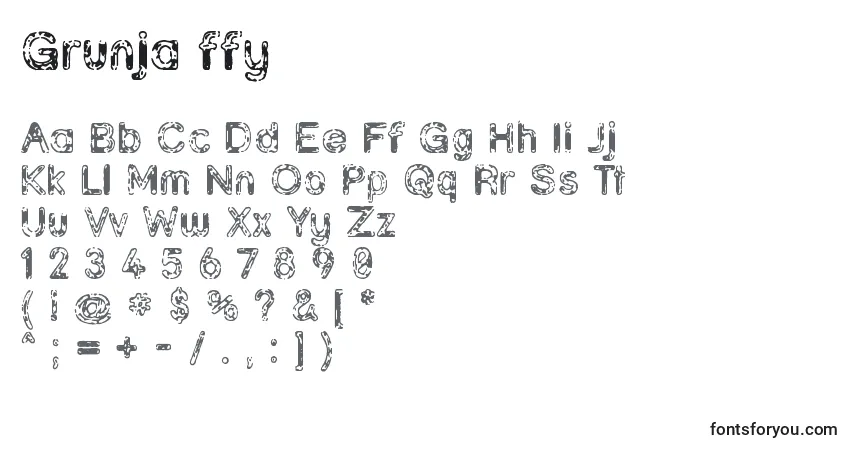 Czcionka Grunja ffy – alfabet, cyfry, specjalne znaki