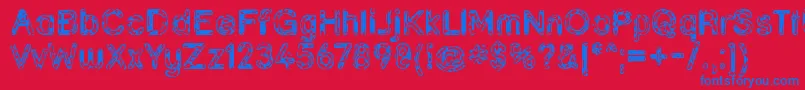 Grunja ffy-Schriftart – Blaue Schriften auf rotem Hintergrund