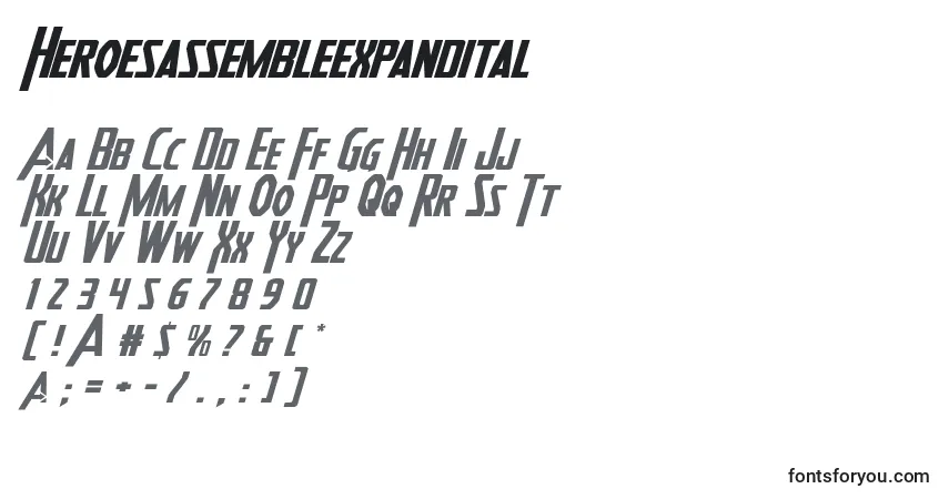 Czcionka Heroesassembleexpandital – alfabet, cyfry, specjalne znaki