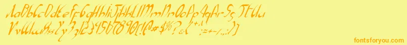 フォントXaphani – オレンジの文字が黄色の背景にあります。