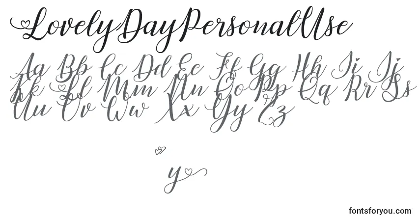 Schriftart LovelyDayPersonalUse – Alphabet, Zahlen, spezielle Symbole