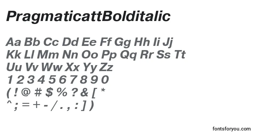 A fonte PragmaticattBolditalic – alfabeto, números, caracteres especiais