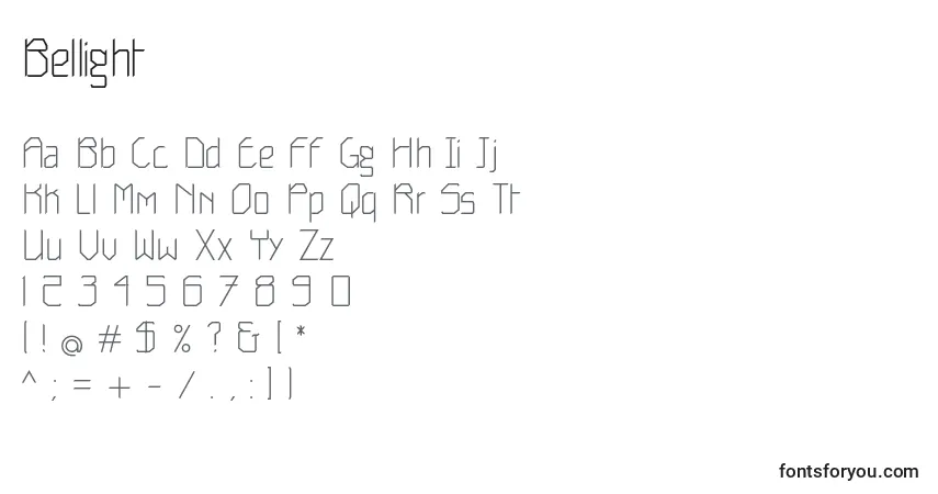 A fonte Bellight – alfabeto, números, caracteres especiais