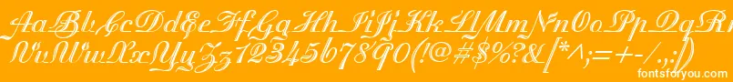 MadisonianEngraved-Schriftart – Weiße Schriften auf orangefarbenem Hintergrund