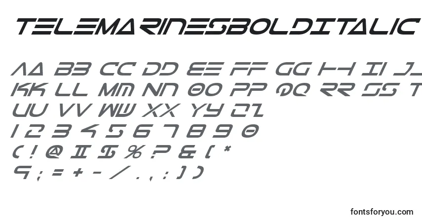Schriftart TeleMarinesBoldItalic – Alphabet, Zahlen, spezielle Symbole