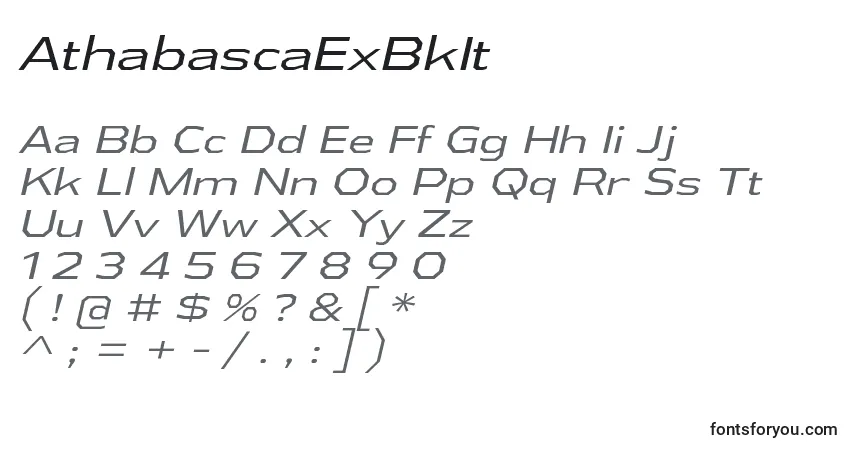 Шрифт AthabascaExBkIt – алфавит, цифры, специальные символы