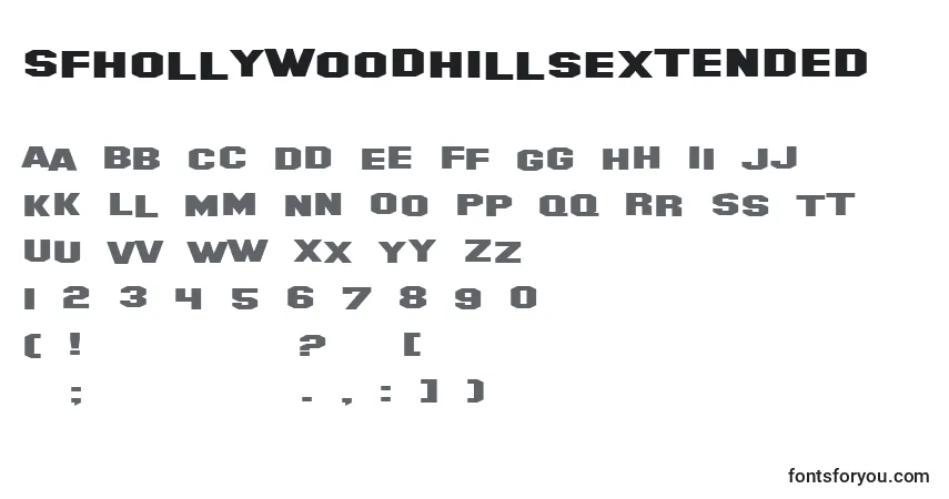 Czcionka SfHollywoodHillsExtended – alfabet, cyfry, specjalne znaki