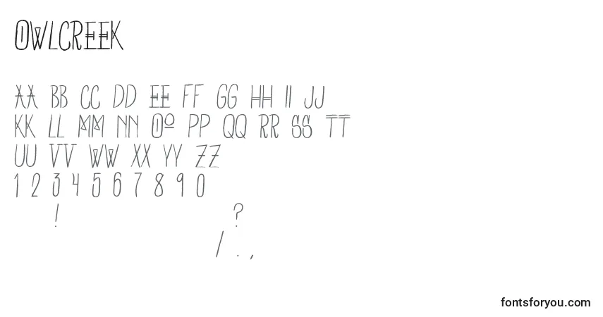 Schriftart OwlCreek – Alphabet, Zahlen, spezielle Symbole
