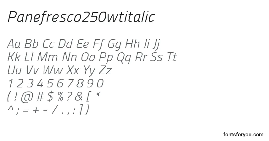 A fonte Panefresco250wtitalic – alfabeto, números, caracteres especiais