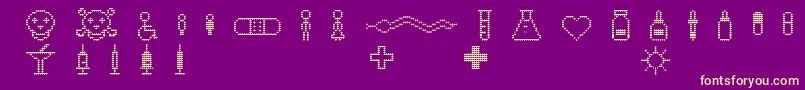 Pharmapicto-Schriftart – Gelbe Schriften auf violettem Hintergrund